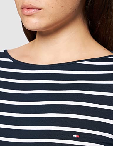 Tommy Hilfiger Heritage Boat Neck tee 3/4 Camiseta, Azul (Midnight/Classic White 903), Medium para Mujer