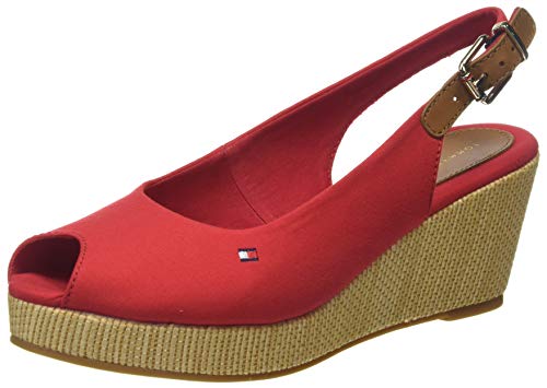 Tommy Hilfiger Iconic Elba Sling Back Wedge, Sandalias con Punta Abierta Mujer, Rojo (Primary Red XLG), 37 EU