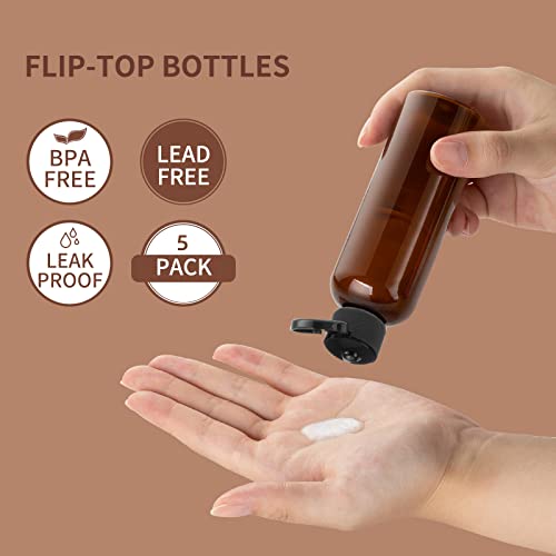 Toureal 100ML Botella de Viaje Flip-Cap (5 Piezas) Contenedor Vacío para Cosméticos con Embudo (Marrón)