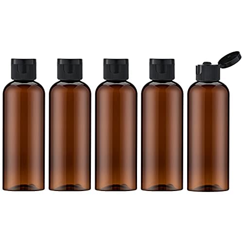 Toureal 100ML Botella de Viaje Flip-Cap (5 Piezas) Contenedor Vacío para Cosméticos con Embudo (Marrón)