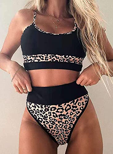 Traje De Baño para Mujer Color Block Push Up Bañador de Cintura Alta a Rayas con Control de Abdomen Conjuntos de Bikini de Dos Piezas