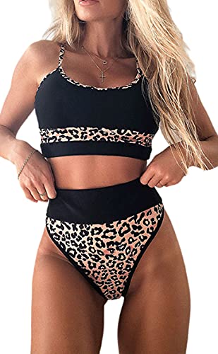 Traje De Baño para Mujer Color Block Push Up Bañador de Cintura Alta a Rayas con Control de Abdomen Conjuntos de Bikini de Dos Piezas