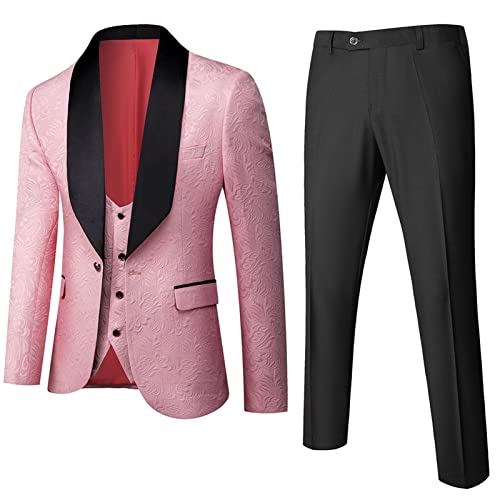 Traje de banquete Homme Slim Fit Vestido de novia Royal Smoking Jacket Pantalón Chaleco Hombres Damasco Jacquard Tela Esmoquin (Color: Albaricoque, Talla XXXL)