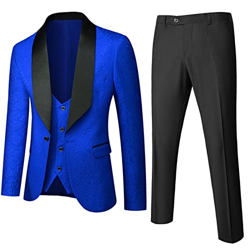 Traje de banquete Homme Slim Fit Vestido de novia Royal Smoking Jacket Pantalón Chaleco Hombres Damasco Jacquard Tela Esmoquin (Color: Albaricoque, Talla XXXL)