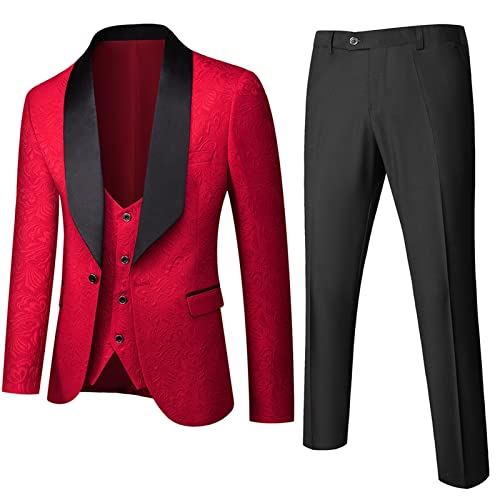 Traje de banquete Homme Slim Fit Vestido de novia Royal Smoking Jacket Pantalón Chaleco Hombres Damasco Jacquard Tela Esmoquin (Color: Albaricoque, Talla XXXL)