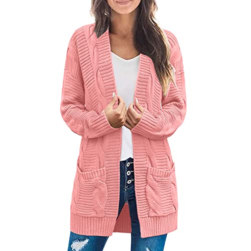 TUDUZ Cárdigan Mujer Manga Larga Cardigan Sueter de Punto con Botones Rebecas Suéter Jersey con Bolsillos para Primavera Otoño Color sólido Jersey Blusa Informal Cárdigan de Punto(C Rosado,S)