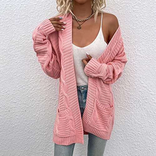 TUDUZ Cárdigan Mujer Manga Larga Cardigan Sueter de Punto con Botones Rebecas Suéter Jersey con Bolsillos para Primavera Otoño Color sólido Jersey Blusa Informal Cárdigan de Punto(C Rosado,S)