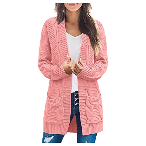 TUDUZ Cárdigan Mujer Manga Larga Cardigan Sueter de Punto con Botones Rebecas Suéter Jersey con Bolsillos para Primavera Otoño Color sólido Jersey Blusa Informal Cárdigan de Punto(C Rosado,S)