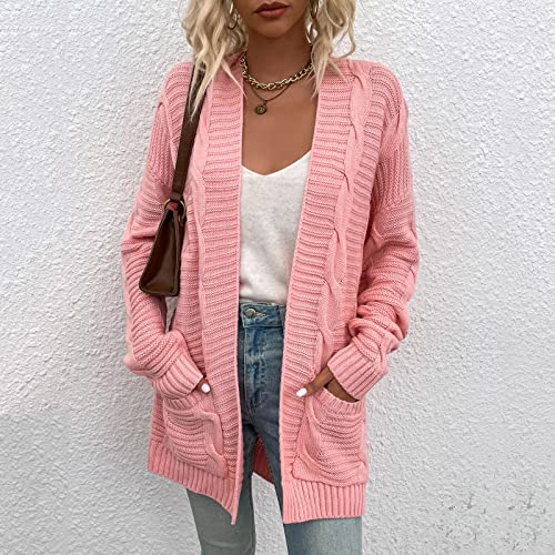 TUDUZ Cárdigan Mujer Manga Larga Cardigan Sueter de Punto con Botones Rebecas Suéter Jersey con Bolsillos para Primavera Otoño Color sólido Jersey Blusa Informal Cárdigan de Punto(C Rosado,S)