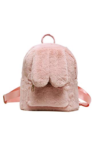 Ulisty Mujer Otoño Invierno Piel sintética Mochila Felpa Mullido Bolsa para la Escuela Casual Bolsa de Hombro Rosado