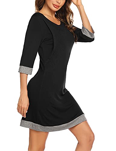 UNibelle Still - Camisón de noche para mujer, de invierno, para embarazadas, tallas S-XXL, Negro , L