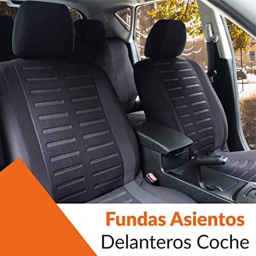 Upgrade4cars Fundas Asientos Delanteros Coche Universales Negro Protector de Asiento Delantero para Conductor y Copiloto Accesorios Interior para Mujer y Hombre