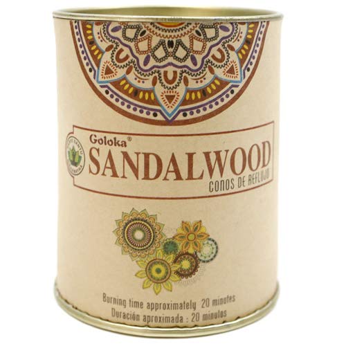 Valmoni Sport 36 Conos de Incienso de Reflujo Sandalwood 20 Minutos Goloka 2 Latas Aroma Sándalo India