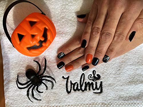 Valmy Colecci󮠐intau񡳠para Halloween, Combo 3 en 1: Esmalte Endurecedor Normal para U񡳠(Naranja 151 y Negro 29) + Nail Art Decorativo con Pincel de Precisi󮠨Blanco 602) - 3 Piezas x 14 ml