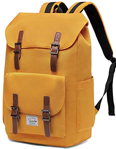 VASCHY Mochila Hombre,Mochila Portatil Mujer 15.6 Pulgadas Mochilas Escolares Juveniles Vintage para Universidad Resistente al Agua Amarillo