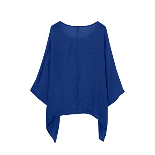 VEMOW Blusas Mujer Tops Damas de Mujer Camisetas Casual Talla Grande Algodón Lino Suelto Blusas de Color sólido Camisa(W1 Azul Oscuro,5XL)