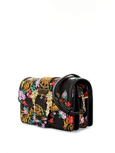 Versace JEANS COUTURE. Bolso bandolera Couture I de cuero negro con impresión Regalia Baroque y Sun Flower Garland 72VA4BF1