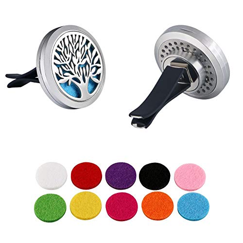 Vicloon Ambientador Difusor, Combinacion Magnetica Ambientador para Coche Aromatherapy Difusor de Aceite Esencial Locket de Acero Inoxidable con Vent Clip 10 Almohadillas de Fieltro Lavables