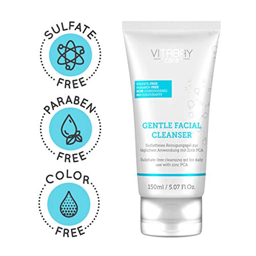 Vitabay Gentle Facial Cleanser (150ml) - Gel limpiador suave y sin sulfatos con Zinc PCA - Perfectamente adecuado para una limpieza facial limpia.