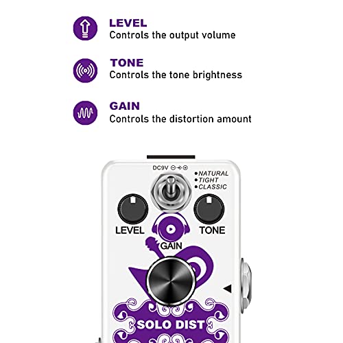 Vivlex Pedal de efectos de guitarra de distorsión de alta ganancia Mini Pedal de crunch de pila de distorsión de sonido británico analógico para guitarra eléctrica True Bypass LEF-301B