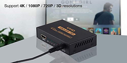 VKBAND Divisor HDMI 1 en 4 hacia fuera V1.4 Powered 1x4 Puertos Caja Soporta Full Ultra HD 1080P 4K/2K y Resoluciones 3D (1 entrada a 4 Salidas)