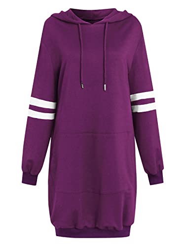 VONDA Sudaderas Mujer con Capucha Invierno Vestido Casual Manga Larga Color Sólido Camisetas de Deporte con Bolisillos A-violada XXL