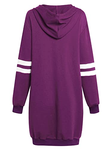 VONDA Sudaderas Mujer con Capucha Invierno Vestido Casual Manga Larga Color Sólido Camisetas de Deporte con Bolisillos A-violada XXL