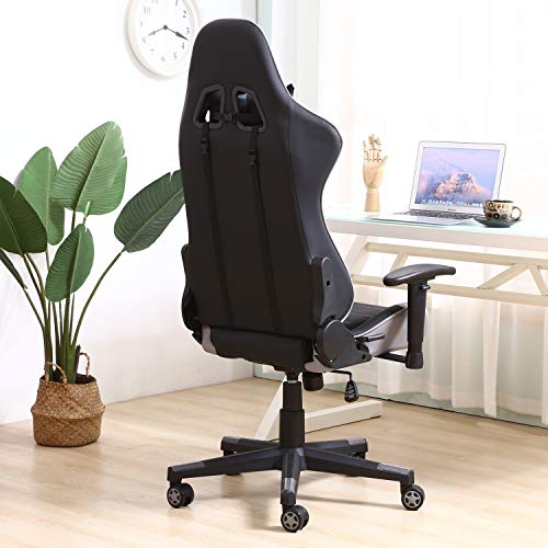 VS Venta-stock Sillón de Oficina Gaming Racer Profesional Gris, Silla con Reposacabeza Apoyo y Cojín Lumbar (Piel sintética, inclinación y Altura Regulable, reposabrazos Ajustables, reclinable 180º)