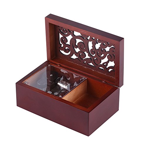 Walfront Caja de M¨²Sica de Madera, Caja Musical de 18 Nota Wind Up Caja de M¨²Sica Caja de Maquillaje Decoraci¨®n de Hogar Regalo (Silver/Edelweiss)