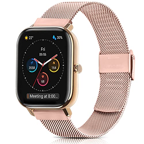 Wanme Correa Compatible con Amazfit GTS/Amazfit GTS 2 Correa, Pulsera de Repuesto Metal de Acero Inoxidable para Correas Amazfit Bip/Amazfit Bip Lite/Amazfit GTR 42mm Watch (Rosa)