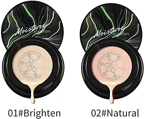 Waterproof Flawless Air Cushion Foundation, Mushroom Head Air Cushion CC Cream Foundation Cover Concealer, Even Skin Tone Makeup Base (Natural 2pcs)