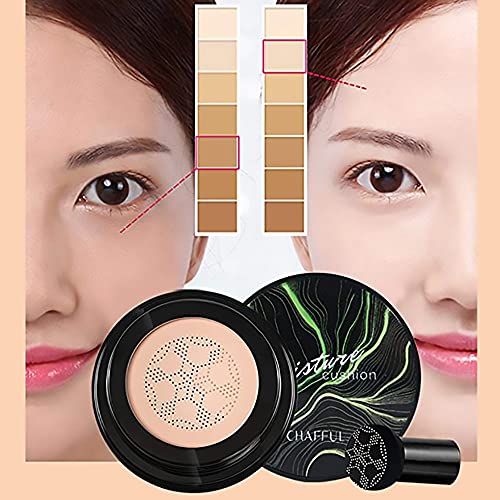 Waterproof Flawless Air Cushion Foundation, Mushroom Head Air Cushion CC Cream Foundation Cover Concealer, Even Skin Tone Makeup Base (Natural 2pcs)