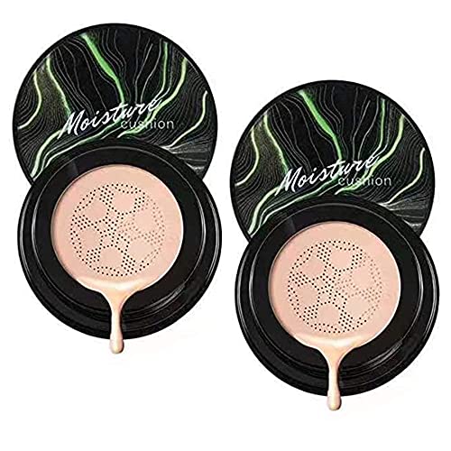 Waterproof Flawless Air Cushion Foundation, Mushroom Head Air Cushion CC Cream Foundation Cover Concealer, Even Skin Tone Makeup Base (Natural 2pcs)