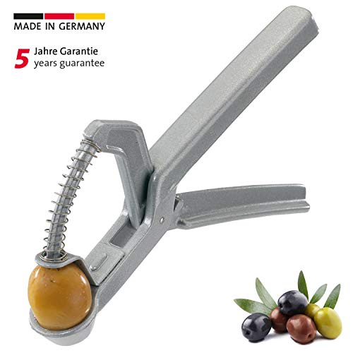 Westmark Deshuesador de aceitunas, Práctica herramienta manual con muelle, Longitud 16.7 cm, Aluminio/revestido, Olivus, 40402270