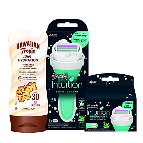 Wilkinson Sword - Maquinilla de Afeitar Intuition Sensitive Care + Hawaiian Tropic Crema Solar en Loción SPF 30 200ml