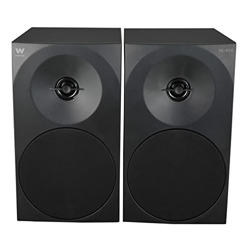 Woxter Dynamic Line 410 – Altavoces estéreo 2.0 Autoamplificados con 150W de potencia, Madera, Woofer de 4 pulgadas, 2 Tweeter, 3.5 mm, RCA, Control volumen, agudos, graves, Bookself Speakers, Negro