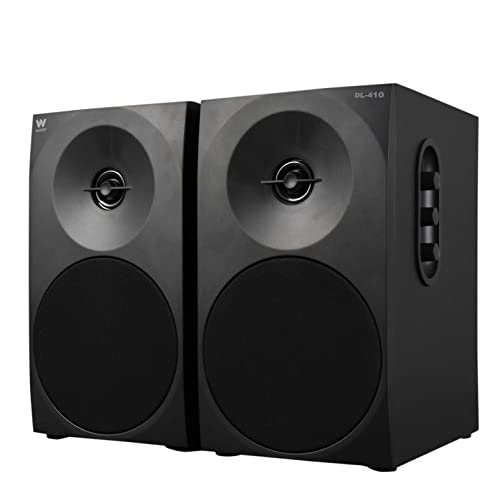 Woxter Dynamic Line 410 – Altavoces estéreo 2.0 Autoamplificados con 150W de potencia, Madera, Woofer de 4 pulgadas, 2 Tweeter, 3.5 mm, RCA, Control volumen, agudos, graves, Bookself Speakers, Negro