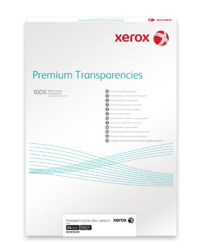 Xerox 003R98220 Premium - Paquete de transparencias negro/blanco, con 100 hojas en DIN A4 para impresoras láser y de color, clara