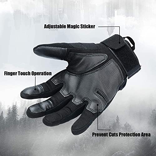 Xnuoyo Goma nudillo Duro Dedo Completo y Medio Dedo Guantes de Pantalla táctil para Motocicleta Ciclismo Caza Escalada Acampar (M, Negro)