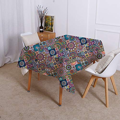 XXDD Mandala Bohemia Impreso Mantel Impermeable Oriental Bliss Flor de Bohemia Arabesco Cubierta de la Mesa Mantel de Mesa de Centro Mantel A10 150x210cm