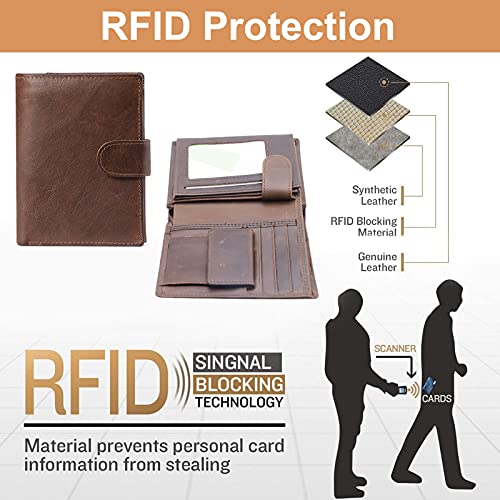 YADIMI Cartera Vertical Cuero, Cartera de Piel para Hombre con RIFD Protección, 11 Ranuras para Tarjetas con Cremallera (Marrón)