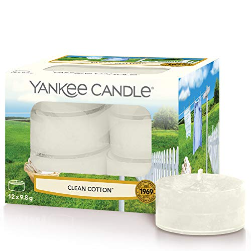 Yankee Candle Clean Cotton Velas de Té Aromáticas, Blanco, 12 x 9.8g