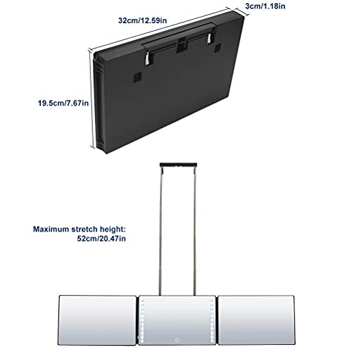 YIPUTONG Espejo de Maquillaje de 3 vías con Gancho retráctil, Espejo de Brillo Ajustable para Colgar, Espejo de Ducha LED para Maquillaje, peluquería, Corte, Afeitado