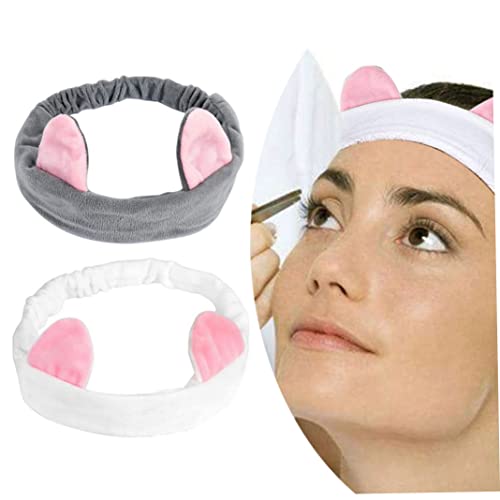 yisily Gato Orejas Diademas Maquillaje Diadema Ducha Mullido Ducha Mullido Jeatwap con Orejas de Gato Mujeres Cosméticos Pela Cosmética SPA Diadema DIEADA FACIADA 2 UNIDS