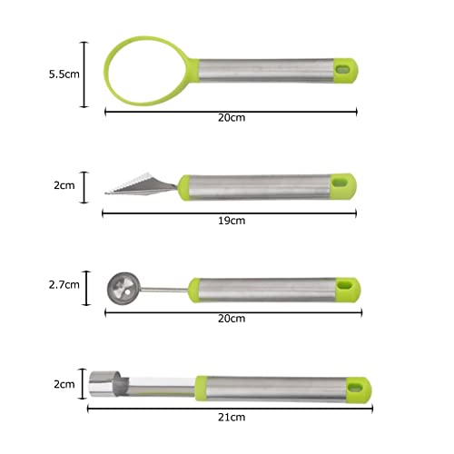 Yovige 4 Piezas Herramientas para Tallar Frutas, Cuchillo para Trinchar Frutas, Descorazonador de Frutas de Acero Inoxidable, Cucharas para Fruta Vaciador de Melón, Frutas Decorativas