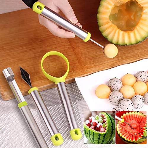 Yovige 4 Piezas Herramientas para Tallar Frutas, Cuchillo para Trinchar Frutas, Descorazonador de Frutas de Acero Inoxidable, Cucharas para Fruta Vaciador de Melón, Frutas Decorativas