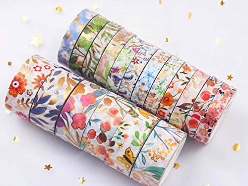 YUBX 18 rollo Washi Tape Set cinta adhesiva decorativa Washi Glitter Adhesivo de Cinta Decorativa para DIY Crafts Scrapbooking (Blooming 18 Rollo)