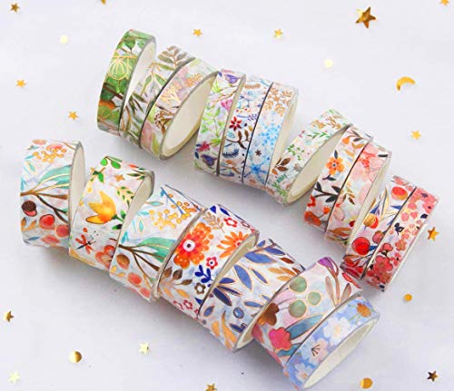 YUBX 18 rollo Washi Tape Set cinta adhesiva decorativa Washi Glitter Adhesivo de Cinta Decorativa para DIY Crafts Scrapbooking (Blooming 18 Rollo)