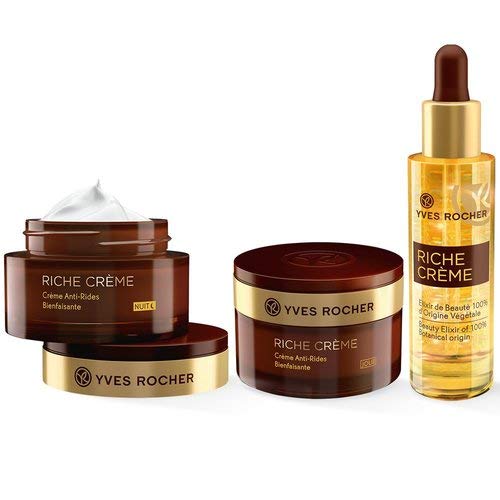 Yves Rocher RICHE CRÈME - Set de cuidado facial para mujeres con piel madura, con cuidado de día y noche y selificador de belleza, regalo de belleza para mujeres