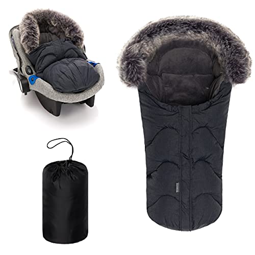 Zamboo Saco Grupo 0 Universal Invierno - Saco Capazo Bebe con forro polar térmico y pelo - Saco Cuco bebe universal para arnés de seguridad de 3 y 5 puntos- gris oscuro